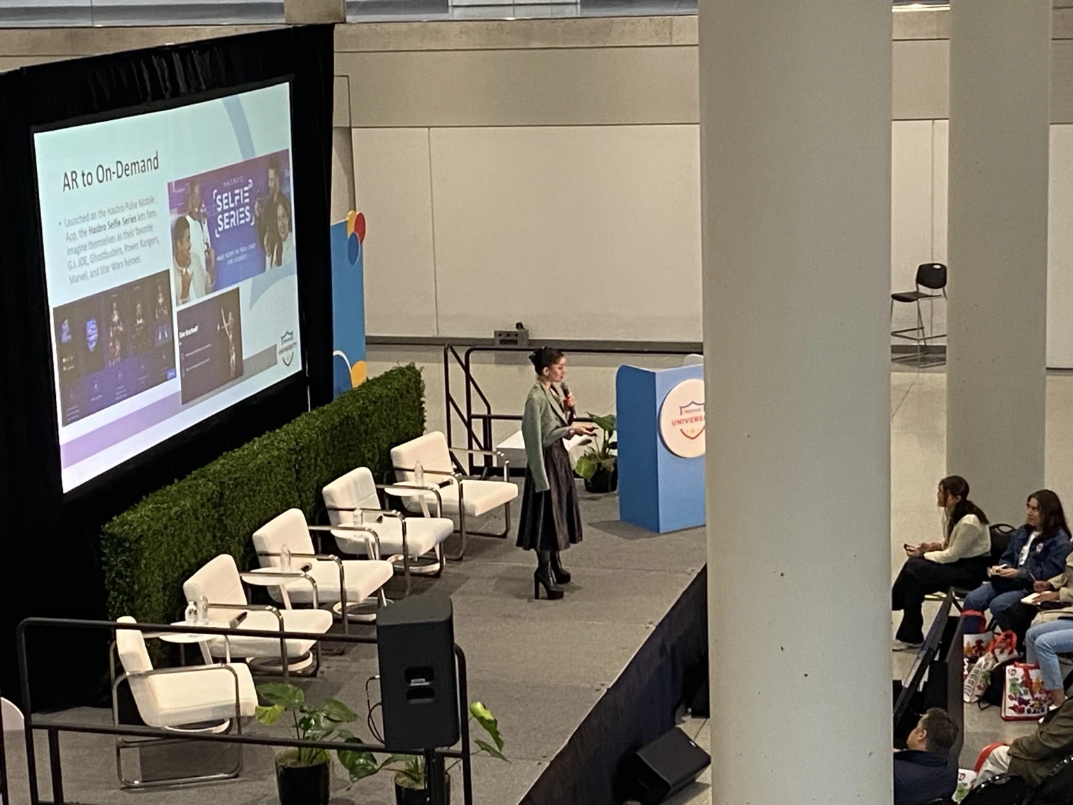 Hamutal presenting consumer insights on the Toy Fair University stage